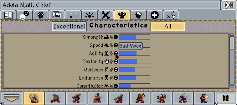 Temporary Characteristic Modifiers due to Mood Behaviours and Injuries